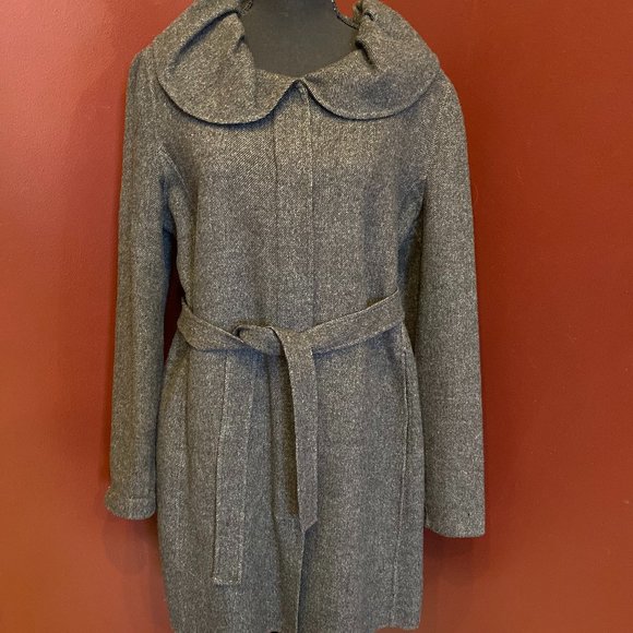 Vintage Cynthia Rowley Gray Tweed Wool Blend Coat with Ruffled Collar XL - Picture 12 of 12